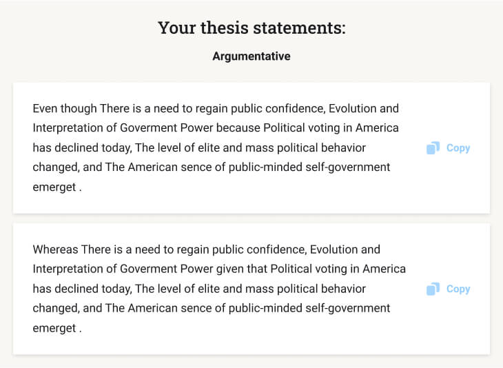 Five results that our thesis statement creator suggests