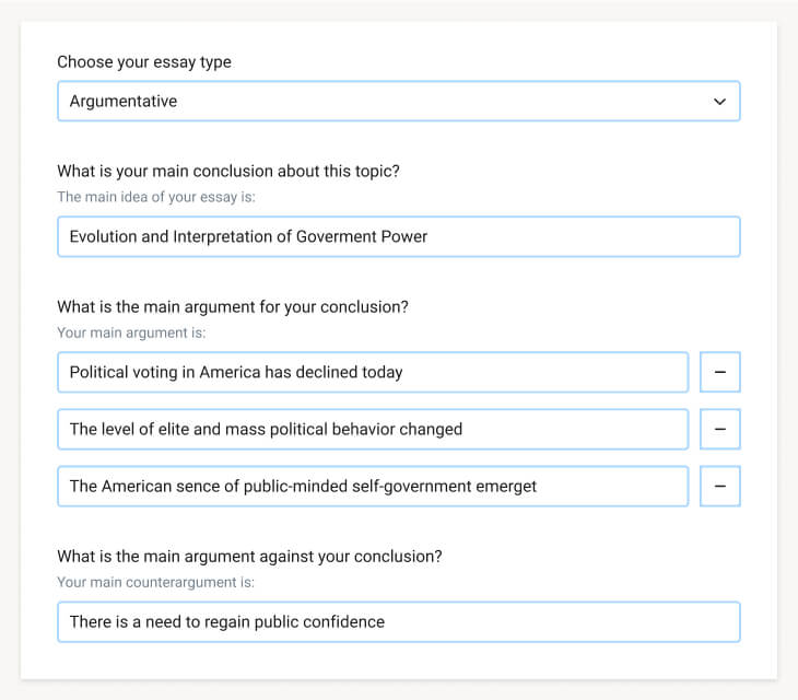 Complete the form by typing in the main counterargument