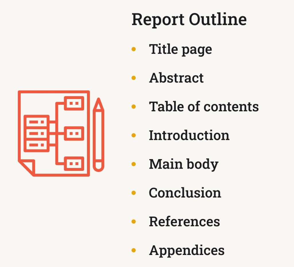 prepare an outline of a research report describing what each component