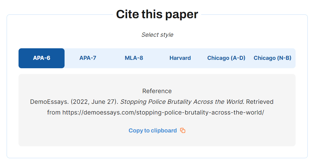 The picture shows the citing tool provided at the end of each sample.