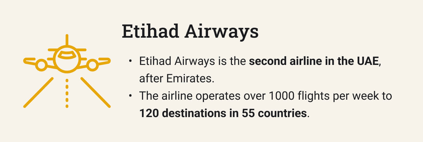 The picture provides introductory information about Etihad Airways.