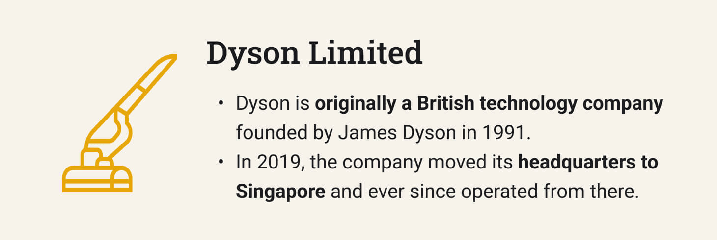 The picture provides introductory information about Dyson.