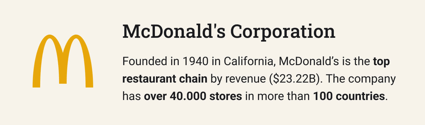 The picture provides introductory information about McDonald's Corporation.
