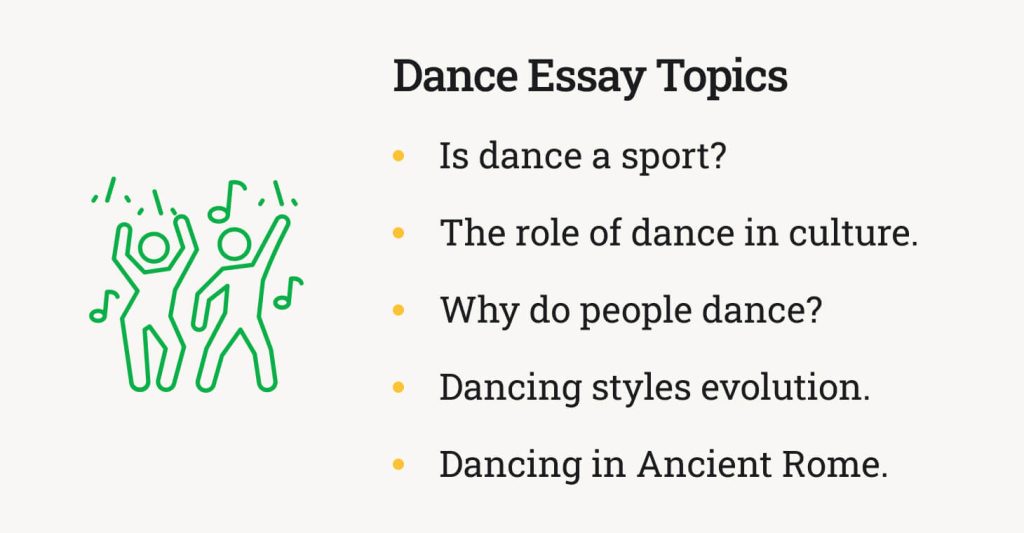 The picture provides ideas for dance essay topics.