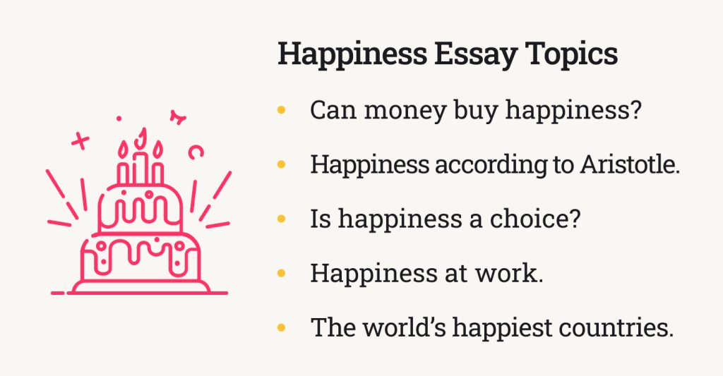 The picture provides ideas for an essay about happiness.