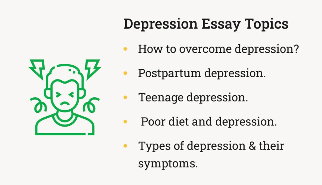 The picture provides a list of topics for a research paper about depression.